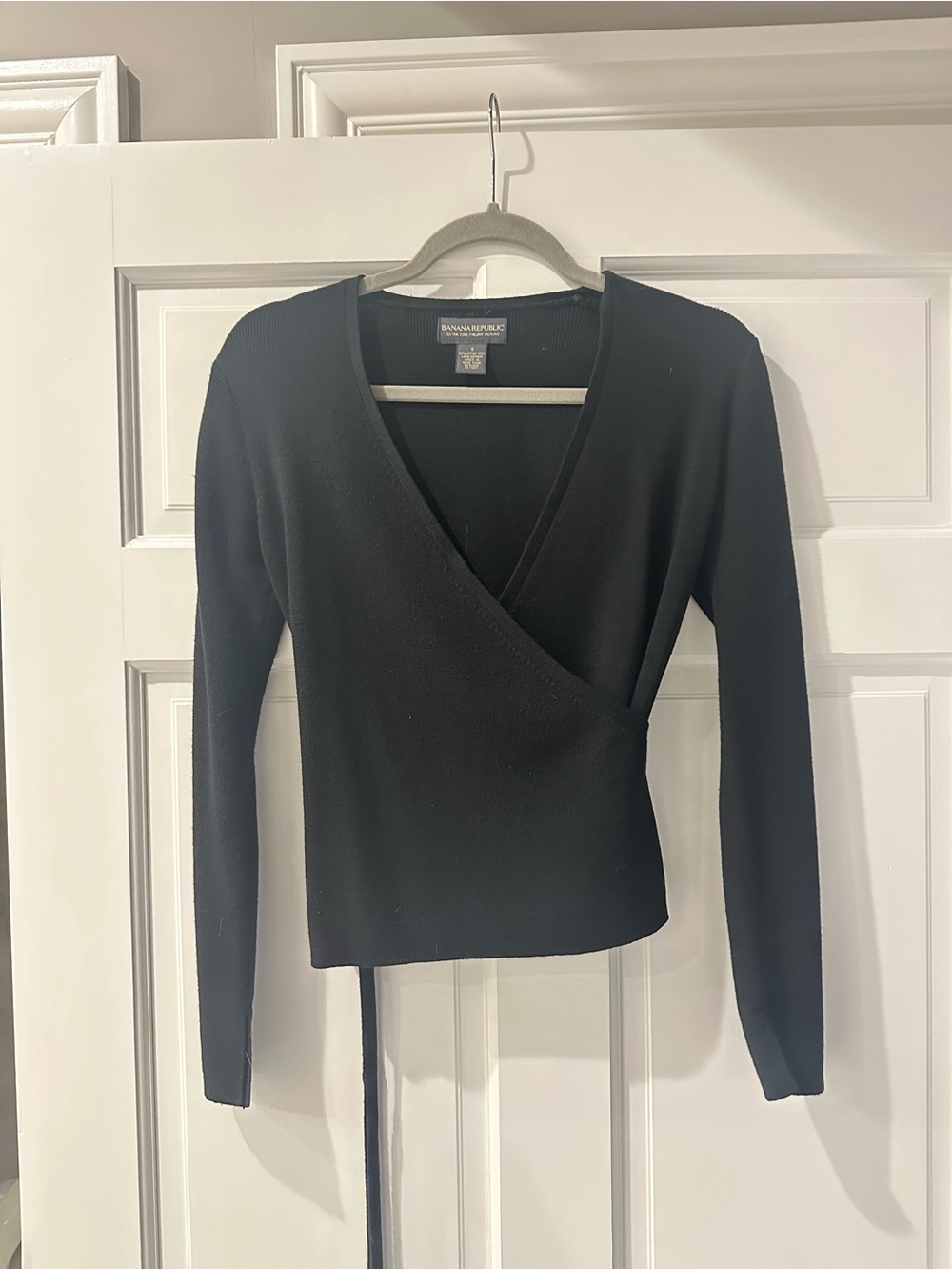 Banana Republic Black Wrap Front Long Sleeve Top
